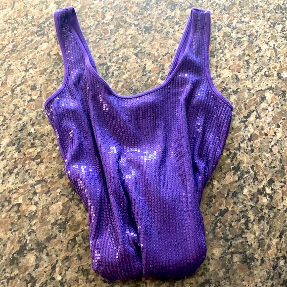 EXPRESS SZ S Sexy Basic Tank - Purple sequin front and cotton back. - Picture 1 of 3